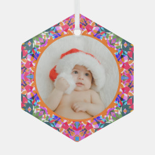 Custom Photo Merry Christmas Modern Colorful Glass Ornament