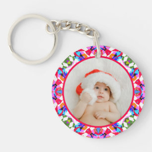 Custom Photo Merry Christmas Modern Colorful Keychain
