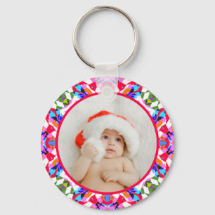 Custom Photo Merry Christmas Modern Colorful Keychain