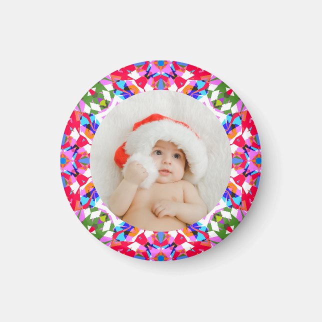 Custom Photo Merry Christmas Modern Colorful Magnet (Front)