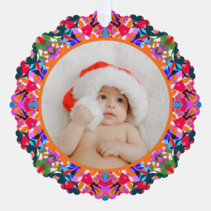 Custom Photo Merry Christmas Modern Colorful Ornament Card
