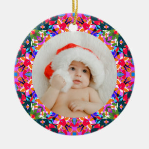 Custom Photo Merry Christmas Modern Colourful Ceramic Ornament