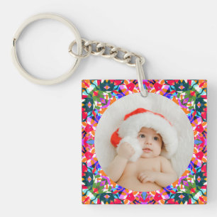 Custom Photo Merry Christmas Modern Colourful Keychain