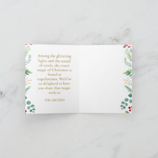 Custom Photo Merry Christmas Watercolor Botanical Holiday Card