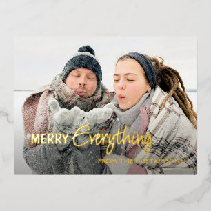 Custom Photo Merry Everything Humour Text Gold Foil Holiday Postcard