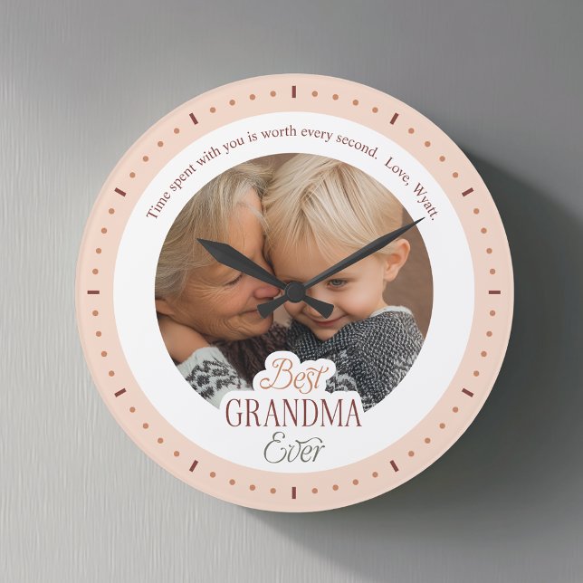 Custom Photo Message Best Grandma Ever Large Clock (Creator Uploaded)