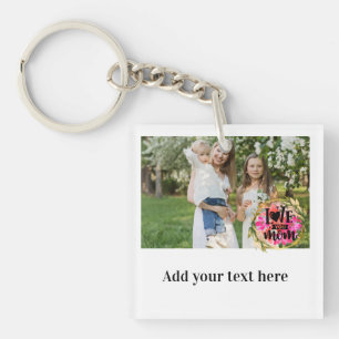 Custom Photo & Message    Love Mom Floral Keychain