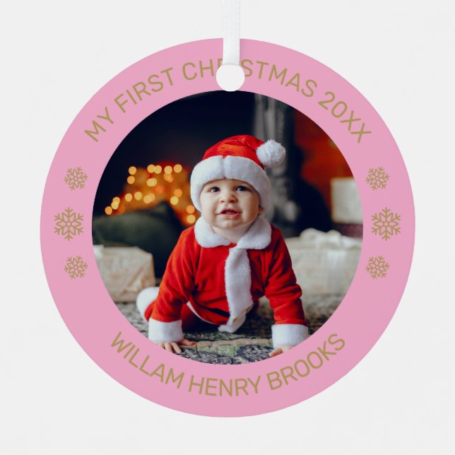 Custom Photo Metal Circle Christmas Ornament (Front)