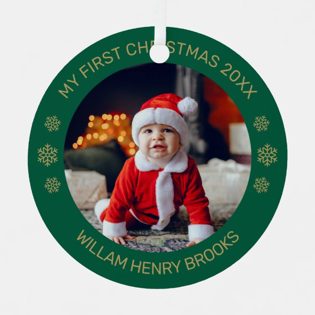 Custom Photo Metal Circle Christmas Ornament (Front)
