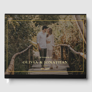 custom Photo Minimal Black Gold Wedding Guest Book
