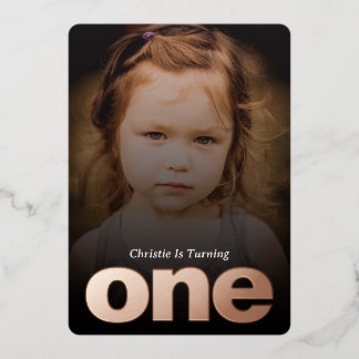 Custom Photo Minimalist 1st Birthday Foil Invitati