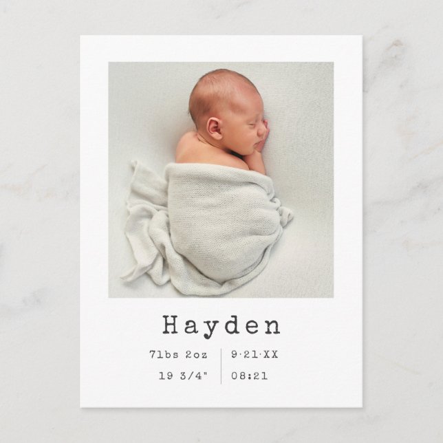 Custom Photo | Minimalist Baby Announcement Quote (Front)