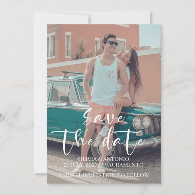 Custom Photo Minimalist Modern Simple Wedding Save The Date (Front)