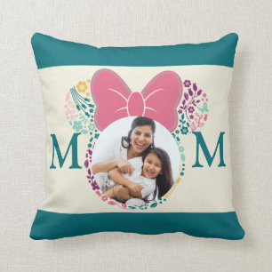 Custom Photo Minnie Mouse Floral Icon Mother's Day Throw Pillow