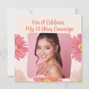 Custom Photo Mis Quince Flores Quinceañera Rosa Invitation