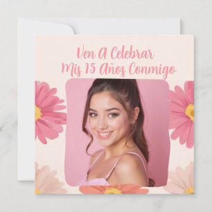 Custom Photo Mis Quince Flores Quinceañera Rosa Invitation