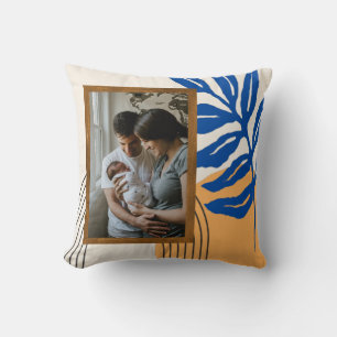 Custom Photo Modern Abstract Botanical Blue Yellow Throw Pillow