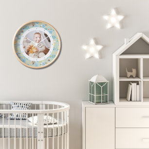 Custom Photo Modern Baby Boy Personalized Nursery Clock