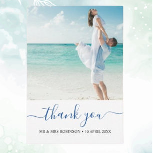Custom Photo Modern Beach Wedding thank you Theme Card