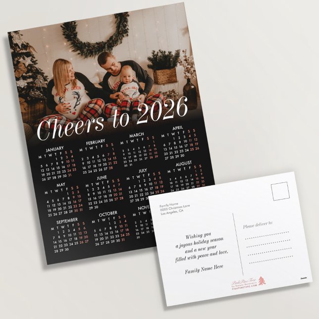 Custom Photo Modern Black Calendar 2026 Family Holiday Postcard (Creator Uploaded)