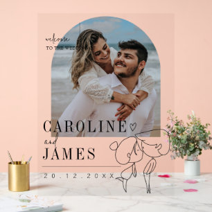 Custom Photo Modern Chic Minimalist Wedding Acrylic Sign