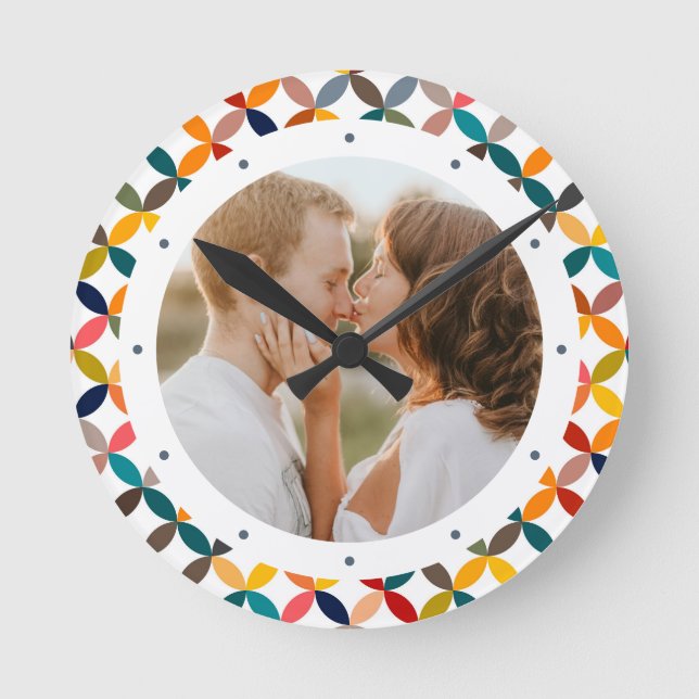 Custom Photo Modern Colourful Personalized Round Clock (Front)