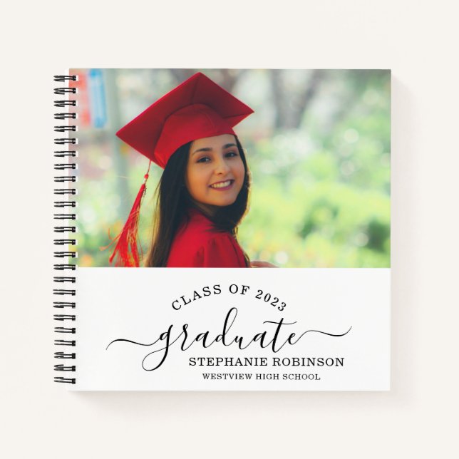 Custom Photo Modern Elegant Graduation Guest Notebook (Front)
