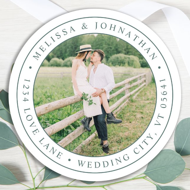 Custom Photo Modern Elegant Return Address  Classic Round Sticker (Creator Uploaded)