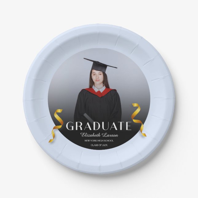 Custom Photo Modern Elegant Senior Graduation Part Paper Plate (Front)