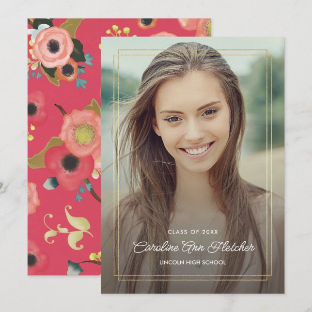 Custom Photo Modern Floral Graduation Announcement (Front/Back)