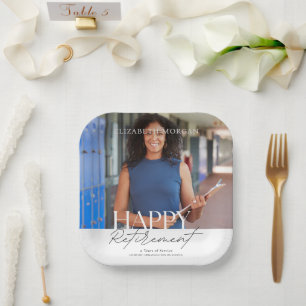 Custom Photo Modern Happy Retirement Party Paper Plate