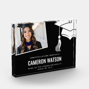 Custom Photo Modern Hat and Tassel Graduation Block