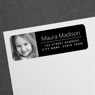 Custom photo modern minimal black return address