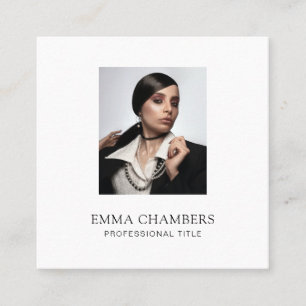 Custom Photo Modern Minimalist White Square Busine Business Card