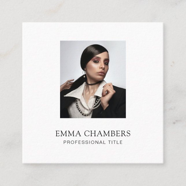 Custom Photo Modern Minimalist White Square Busine Square Business Card (Front)