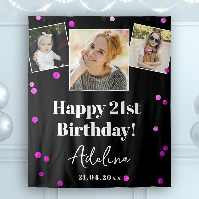 Custom Photo Modern Purple Birthday Party Backdrop Tapestry (Creator Uploaded)