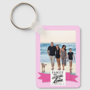 Custom photo modern quote family ribbon postcard keychain