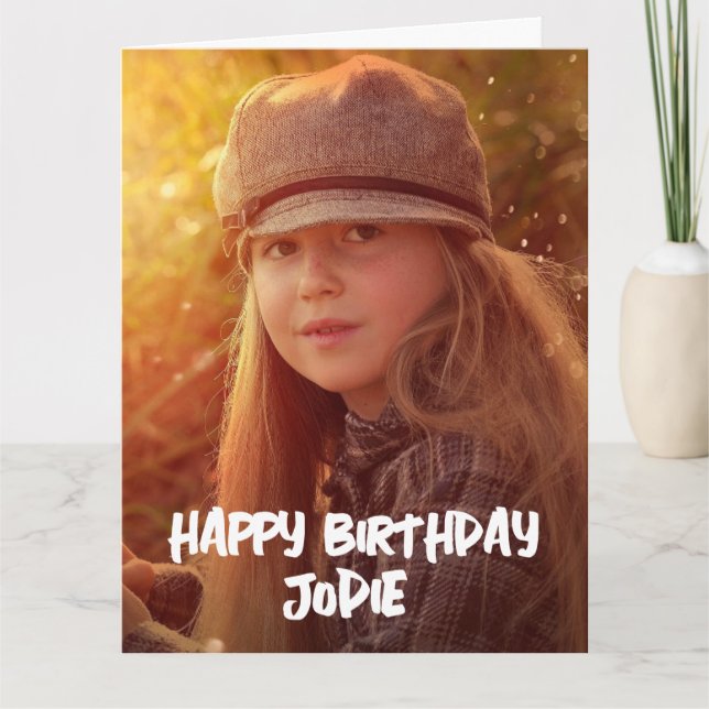  CUSTOM PHOTO MODERN SCRIPT BIRTHDAY GREETING CARD (Front)