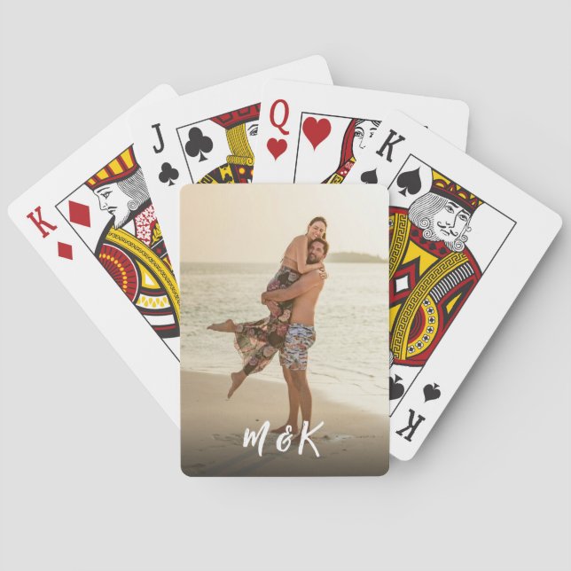 Custom Photo Modern Script Monogram  Playing Cards (Back)