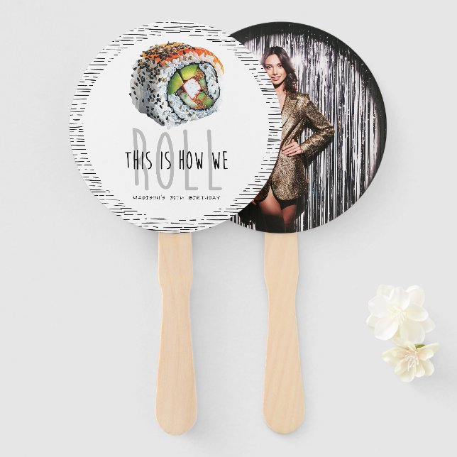 Custom Photo Modern Sushi Birthday Hand Fan (Front and Back)