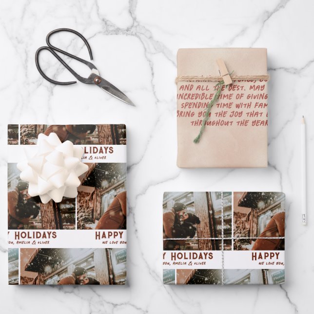 Custom Photo Modern Typography Message Christmas Wrapping Paper Sheet (Front)