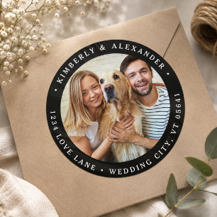 Custom Photo Modern Wedding Return Address Classic Round Sticker