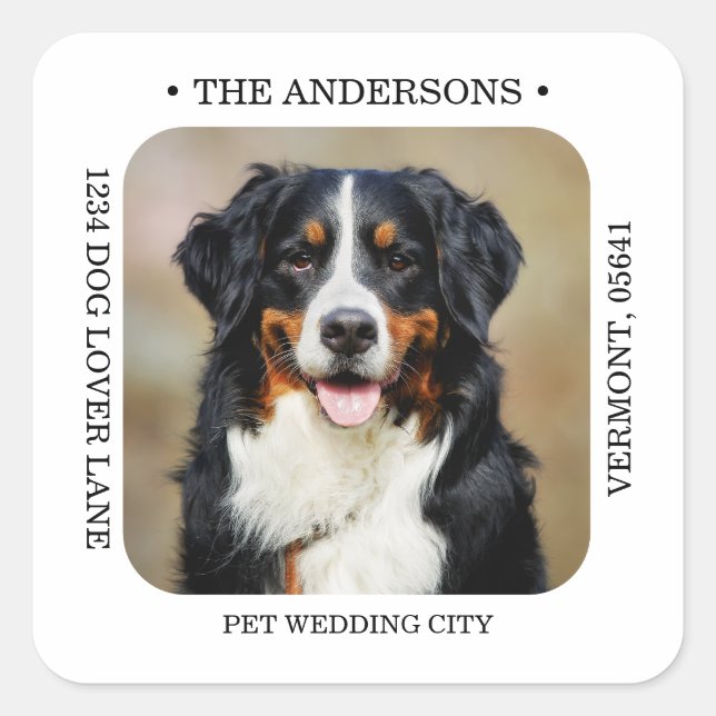 Custom Photo Modern Wedding Return Address  Square Sticker (Front)