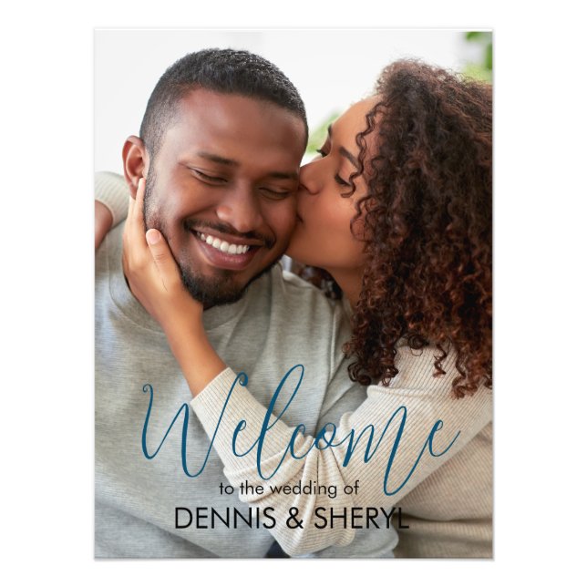 Custom Photo Modern Wedding Sign Blue (Front)