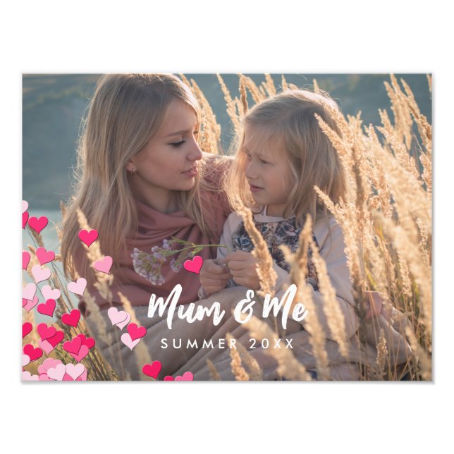 Custom Photo Modern Writing Scattered Pink Hearts (Front)