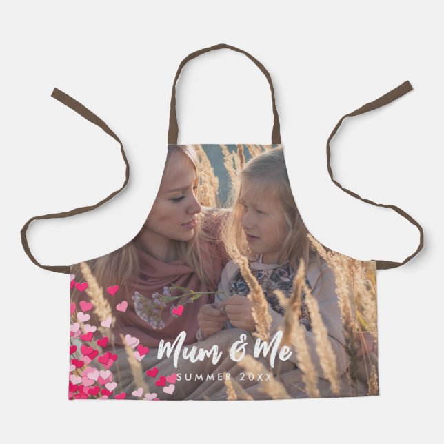Custom Photo Modern Writing Scattered Pink Hearts Apron (Front)