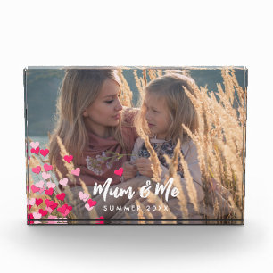 Custom Photo Modern Writing Scattered Pink Hearts Block