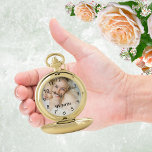 Custom photo mom mother pocket watch<br><div class="desc">Template for your own photo of the best mother, mom in the world. Black numbers. Text: My mom. With a white photo overlay.</div>