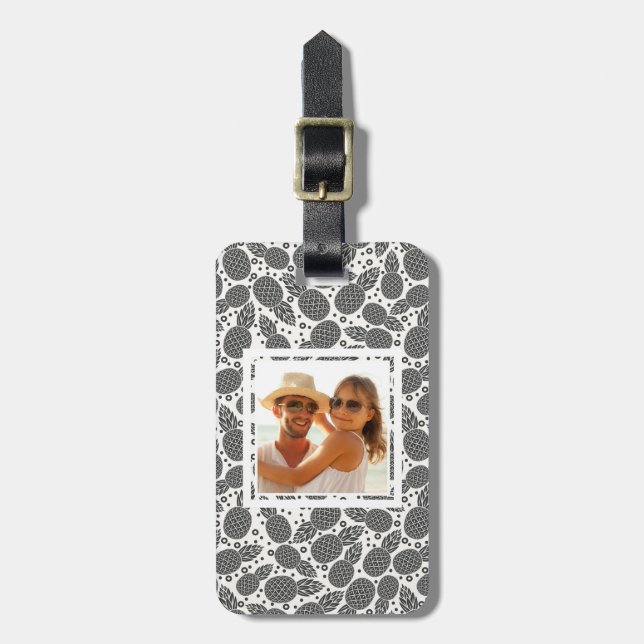 Custom Photo Monochrome Pineapples Luggage Tag (Front Vertical)