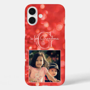 Custom Photo Monogram Add A Name Coral Glitter iPhone 16 Plus Case